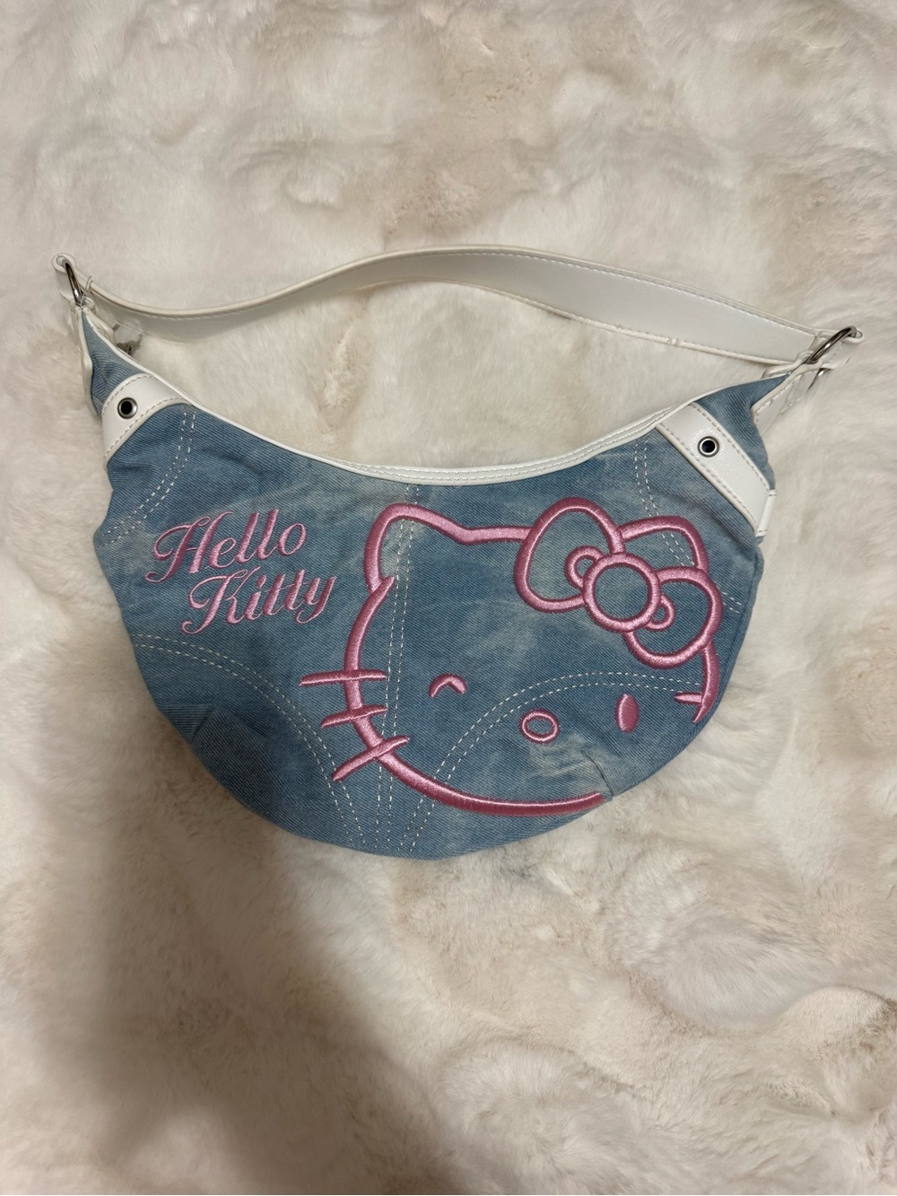 Hello Kitty Light Blue  Denim &Pink Logo Shoulder Bag by Sanrio/ Bershka